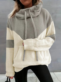 MARLENE - STRICKPULLOVER MIT VERSTELLBARER KAPUZE – Beige