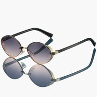 Damen Sonnenbrille mit ovalem Metallrahmen und UV400-Schutz – Goldviolett