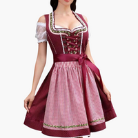 Oktoberfest Dirndl 2025 mit Spitzenbesatz und Karoschürze für Damen – Rot