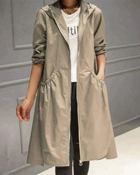 Lange Regenjacke für Damen | Mit Kapuze – Beige