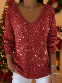 Aleada™ – Eleganter Festtagspullover mit V-Ausschnitt – Rot
