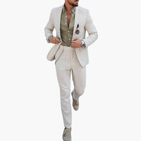 Herren Sommeranzug mit Knopfverschluss und schmaler Passform – Elfenbein