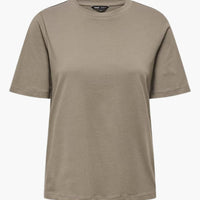 Damen T-Shirt mit Rundhals und kurzen Ärmeln aus Leichtstoff – Oliv-Taupe