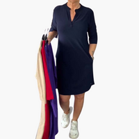 Helga | Schlichtes V-Ausschnitt Kleid – Dunkelblau