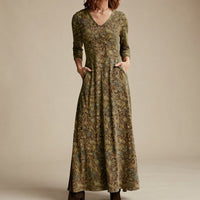 Adeline - Vintage-Kleid mit langen Ärmeln – Braun