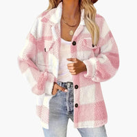 Damen jacke mit Karomuster und Knopfverschluss – Rosa