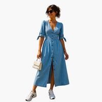 Sabine | Elegantes und Bequemes Kleid – Blau