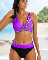 Deliana - Schickes gestreiftes Bikini-Set – Lila