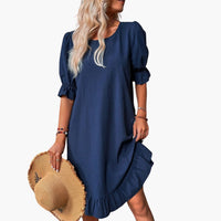 Kleid Damen - Freizeitkleid mit Volants und Puffärmeln Sommer – Marine