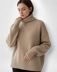 Strick Pullover für Damen mit Kragen und breiten Rippbündchen – Taupe