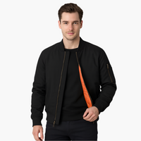 Herren Bomberjacke mit Reißverschluss und Rippbündchen – Schwarz