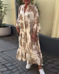 Savanna™ Langes Geblümtes Kleid – Khaki