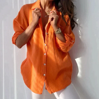 Damen Lässig Knopf Daunen Kleid | Langarm – Orange