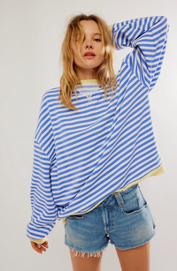 Anika™ | Gestreifter Pullover in Übergröße – Himmelblau