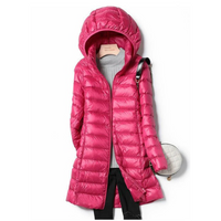 Damen Lange Winter Puffer Jacke | Kapuze – Dunkelrosa
