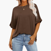 Damen Oversize T-Shirt mit Rundhalsausschnitt und kurzen Ärmeln – Dunkelbraun