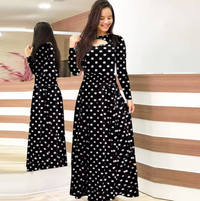 Heidi-Mode | Langarm-Maxi-Kleid mit Floralem Druck – Schwarze Punkte