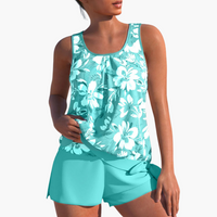 Zweiteiliges Tankini-Set für Frauen - Floral und bequem – Aquablau