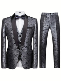 Herren Modisches 3-Dreiteiler Set | Hochzeitsgast Anzug – Dunkelgrau