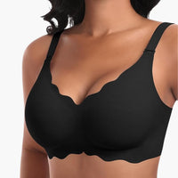 Nahtloser Damen BH ohne Bügel mit verstellbaren Trägern – Schwarz-doppel Vorderwelle