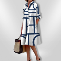 Helen™| Midikleid mit geometrischem Muster – Blau
