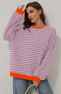 Anika™ | Gestreifter Pullover in Übergröße – Orange & Blau