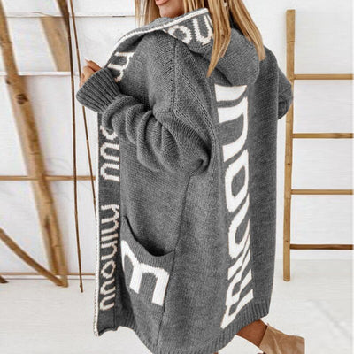 Lena Strickjacke - Drucktasche Winter-Kapuzen-Strickjacke