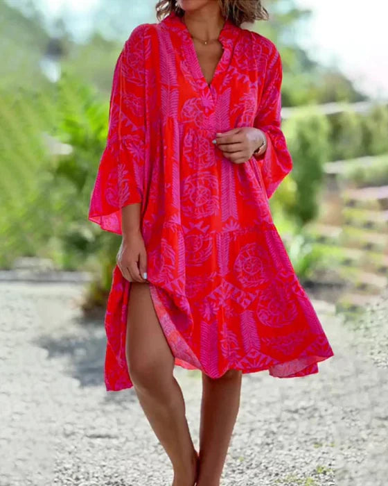 Janine | Boho Geometrisches Print Kleid
