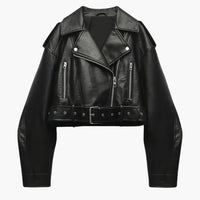 Kurze Bikerjacke für Damen – Schwarz