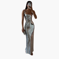 Abendkleid für Frauen - Glamouröses Pailletten Kleid – Silber