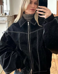 Eyveth | Lässige Lederjacke in Übergröße – Schwarz