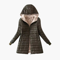 Damen Winter jacke mit Kapuze und Reißverschluss – Oliv
