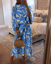 Mila | Laternenärmel Gemustert Zweiteiliges Set – Blau