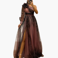 One-Shoulder Maxikleid mit Mesh-Print - Damen Abendmode – Blassrosa