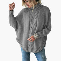 Damen pullover mit Rollkragen und Zopfmuster – Grau
