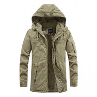 Fleecegefütterte Herren-Winterjacke mit Kapuze – Khaki