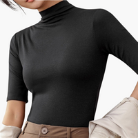 Damen Rollkragenpullover mit halbem Arm und nahtlosem Design – Schwarz