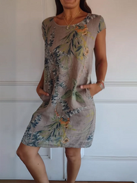 CINDY - GERADES KLEID MIT PRINT – Braun