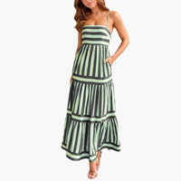 Maxikleid Damen - Gestreiftes Sommerkleid mit Trägern – Schwarz