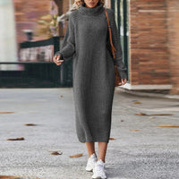 Dina | Langes Strickkleid Damen modern & stilvoll tragbar – Grau