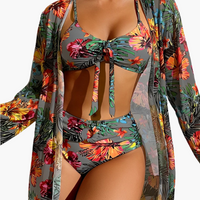 3-teiliges Bikini-Set - Damen Strand-Outfit mit Cover-up – Grün