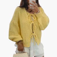 Strickjacke mit Schleifenverschluss für Damen – Gelb