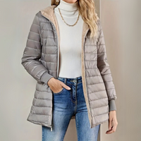Ultra-gemütliche Kapuzen-Pufferjacke mit Fleece-Futter für Frauen – Grau