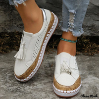 Loafers mit Quasten : stilvolle lässige Slip-ons mit niedrigem Absatz – Weiß