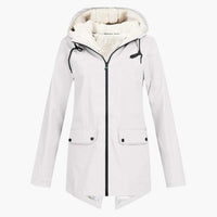 Wasserabweisender Trenchcoat mit Kapuze für Damen – Weiß