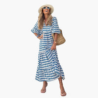 Boho Maxikleid für Damen - Blumenmuster & lockere Passform – Blau