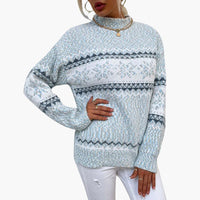 Damen pullover mit Rollkragen und Schneeflockenmuster – Hellblau
