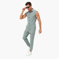 Ärmelloser Jumpsuit für Männer mit Cargotaschen und Knopfleiste – Graublau