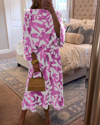 Mila | Laternenärmel Gemustert Zweiteiliges Set – Rosa