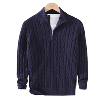 Pullover Herren Mit Reißverschluss | Strickjacke Mit Kabelmuster – Dunkelblau